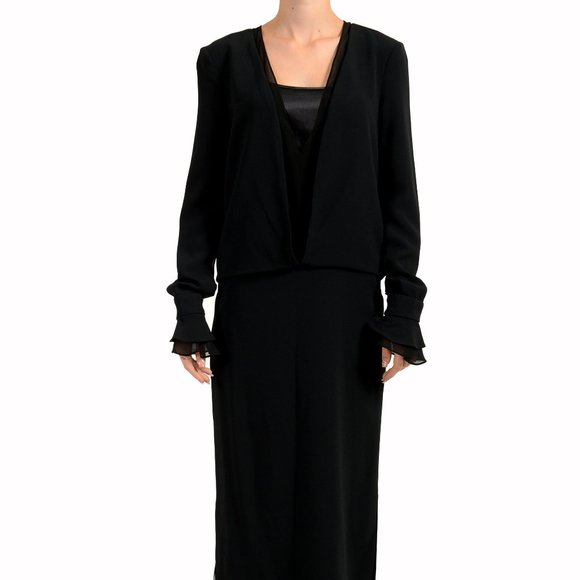 Tom Ford Women's 100% Silk Long Sleeves Deep V-Neck Sheath Dress US M IT 42